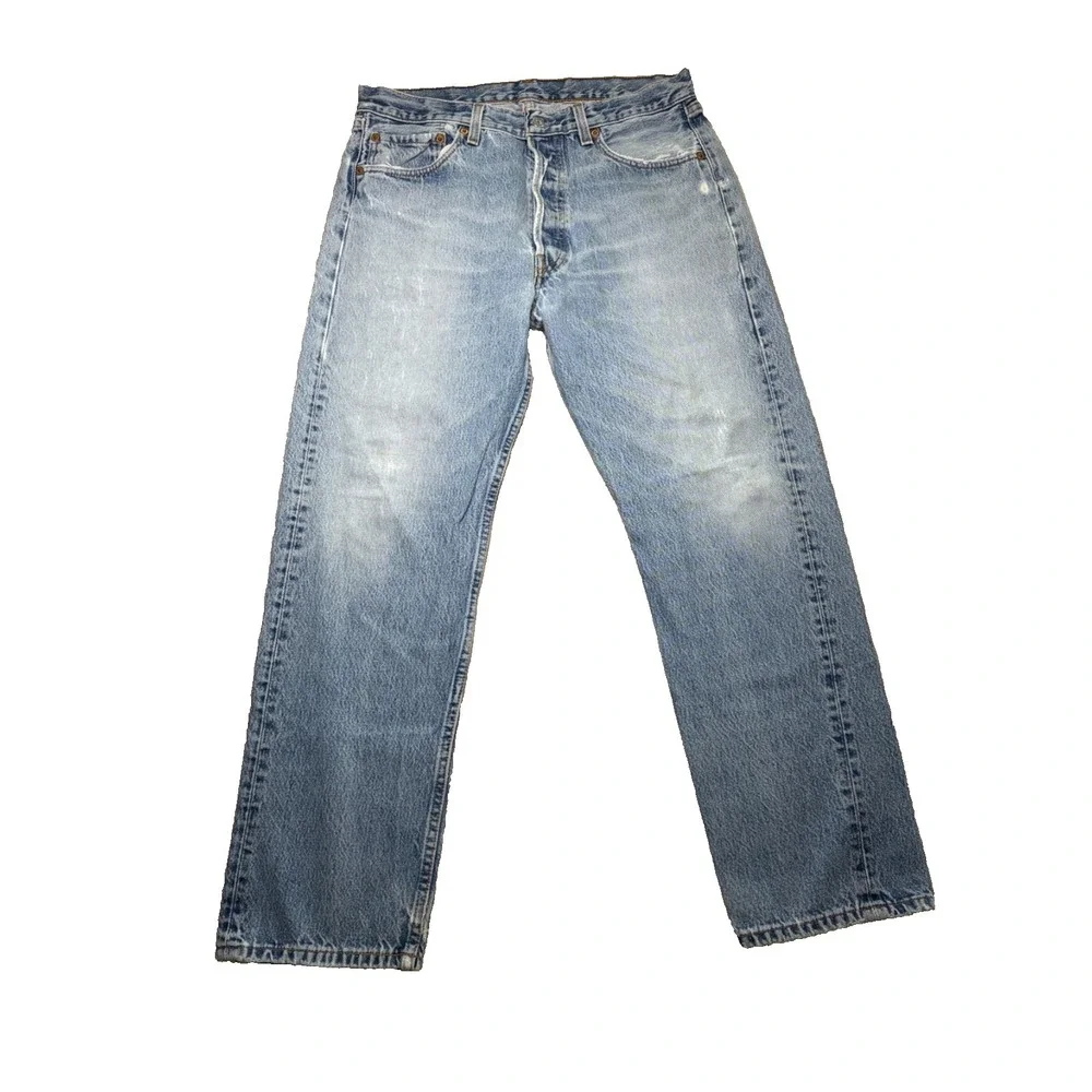 Vintage Levi's 501 Jeans Actual 32x29 Blue Denim Light Wash Distressed USA 90s